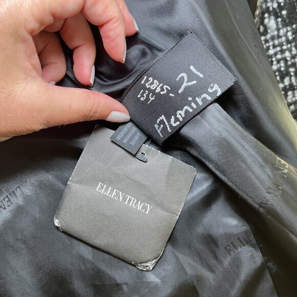 ELLEN TRACY Houndstooth Wool Blend Pea Coat Black Ivory Textured Lined Sz 14 NWT - Picture 14 of 16